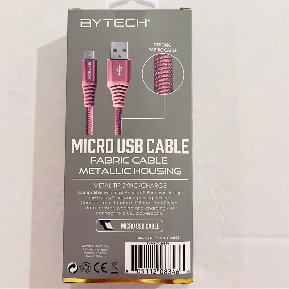NWT- By Tech- Rapid Charging Micro USB Cable 6ft- Pink Android Compatible